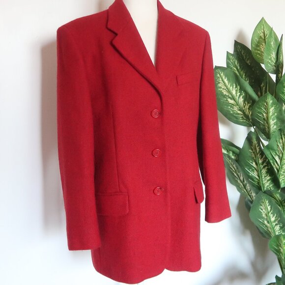Weekend Max Mara Red Virgin Wool Single-breasted Blazer Short Coat Size 10 - Picture 1 of 14